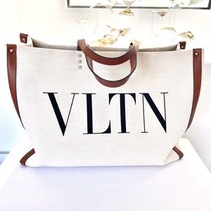 Large Valentino canvas tote bag w leather handles